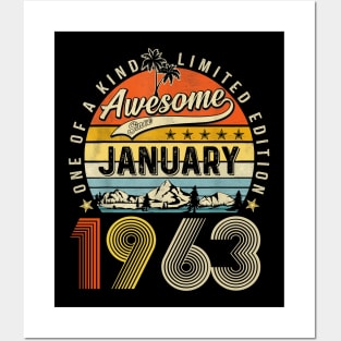 Awesome Since January 1963 Vintage 60th Birthday Posters and Art